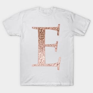 E rose gold glitter monogram letter T-Shirt